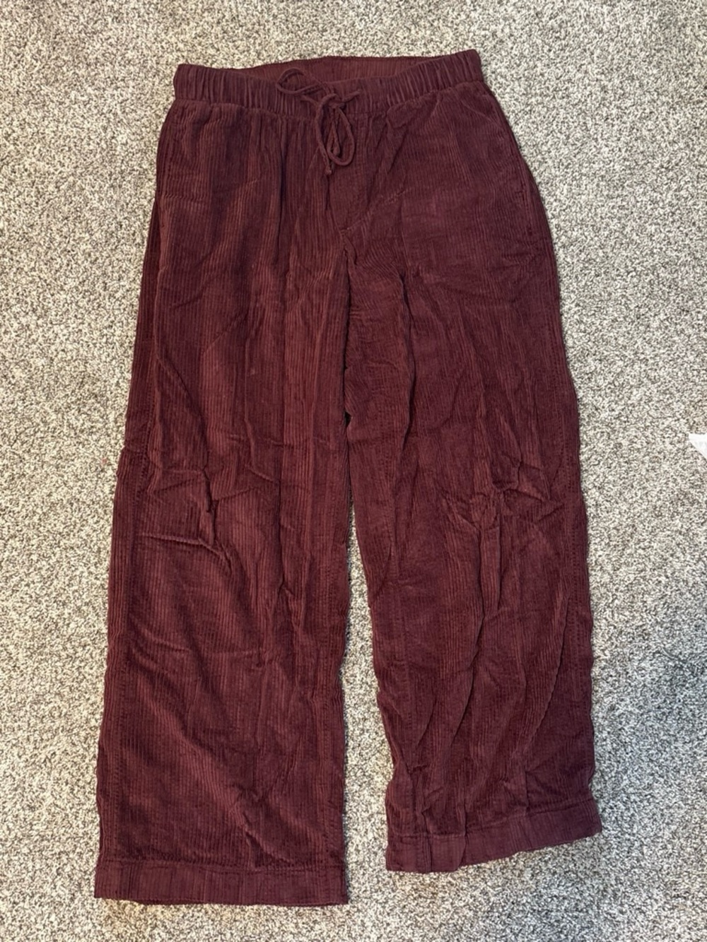 American Eagle Corduroy Drawstring Wide-Leg Pants in Deep Wine